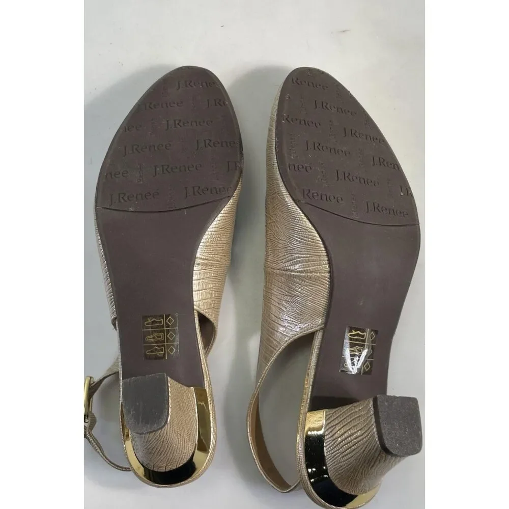 J. Renee' Pearl Beige Lizard Print Patent Leather Slingback Pumps Size 8.5M